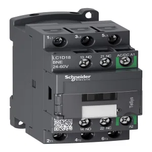 Schneider Electric LC1D18BNE — контактор D 3P 18 А, 400 В AC-3, универсальная катушка управления 24–60 В AC/DC, винтовое подключение (ШНАЙДЕР) Schneider Electric LC1D18BNE — контактор D 3P 18 А, 400 В AC-3, универсальная катушка управления 24–60 В AC/DC, винтовое подключение (ШНАЙДЕР)